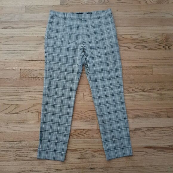 H&M Plaid Dress Trousers Pants Women's 34R Pockets Zip Up Career Office Church - Picture 1 of 13